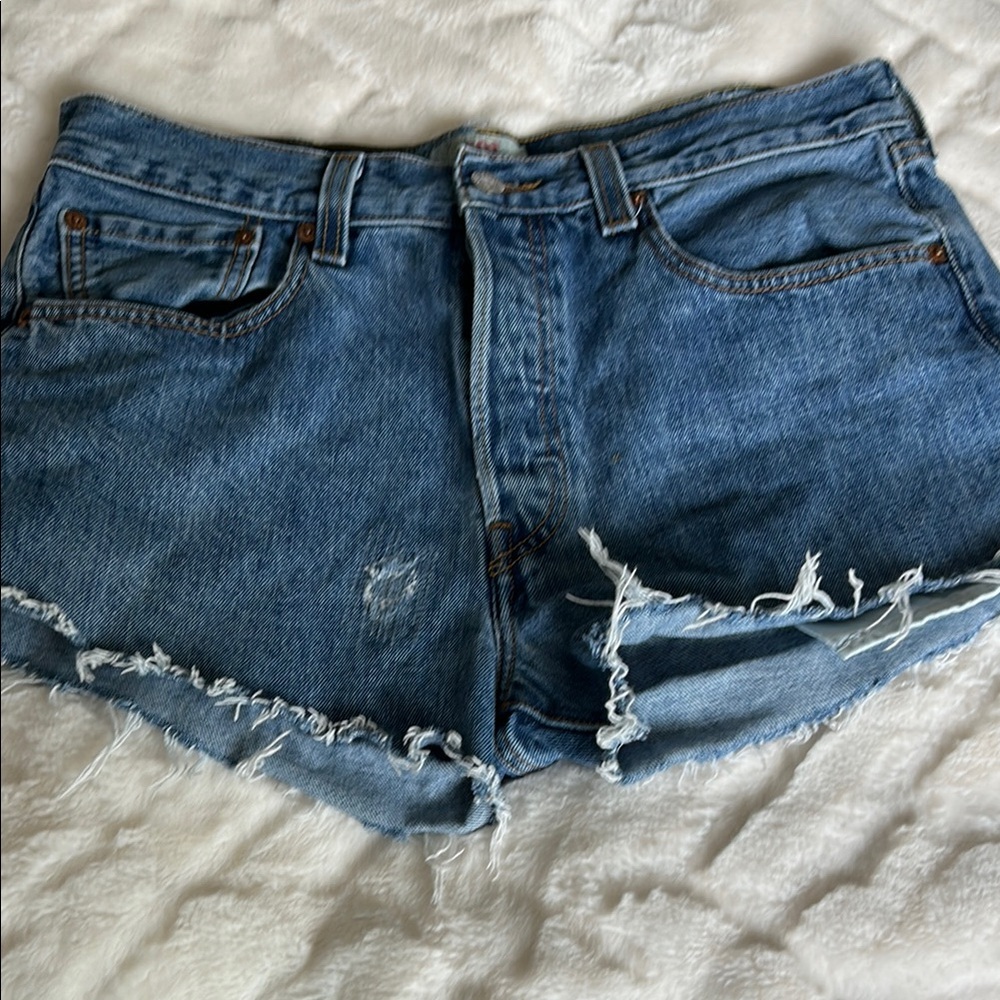 Levi's Blue Distressed Jean Shorts High-Waisted
